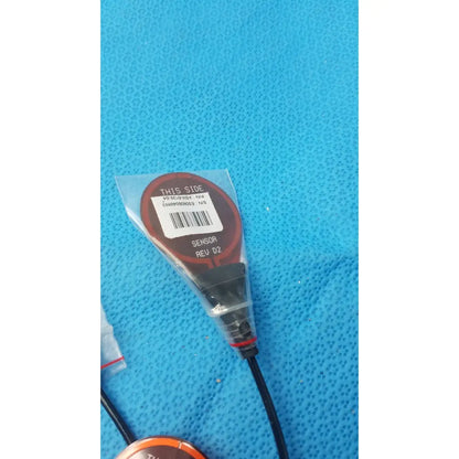 Red circular leads snap sensor asm-0128-04 with black cable packaged in clear plastic for lbl-0307-01 recorder