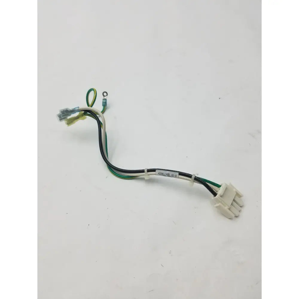 White plastic 3 pin female connector with black green and white wires for 4 wire cable 453561174581 rev b