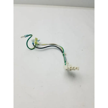 White plastic 3 pin female connector with green black and yellow wires attached for 4 wire cable use