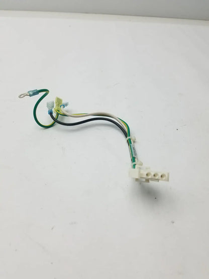 White plastic 3 pin female connector with green black and yellow wires attached for 4 wire cable use
