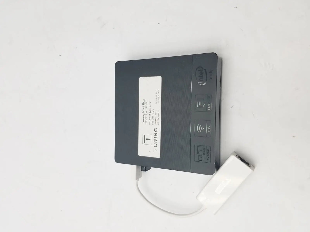 Black turing 4g lte mobile hotspot with white usb cable attached featuring 3 pin female connector cable connection