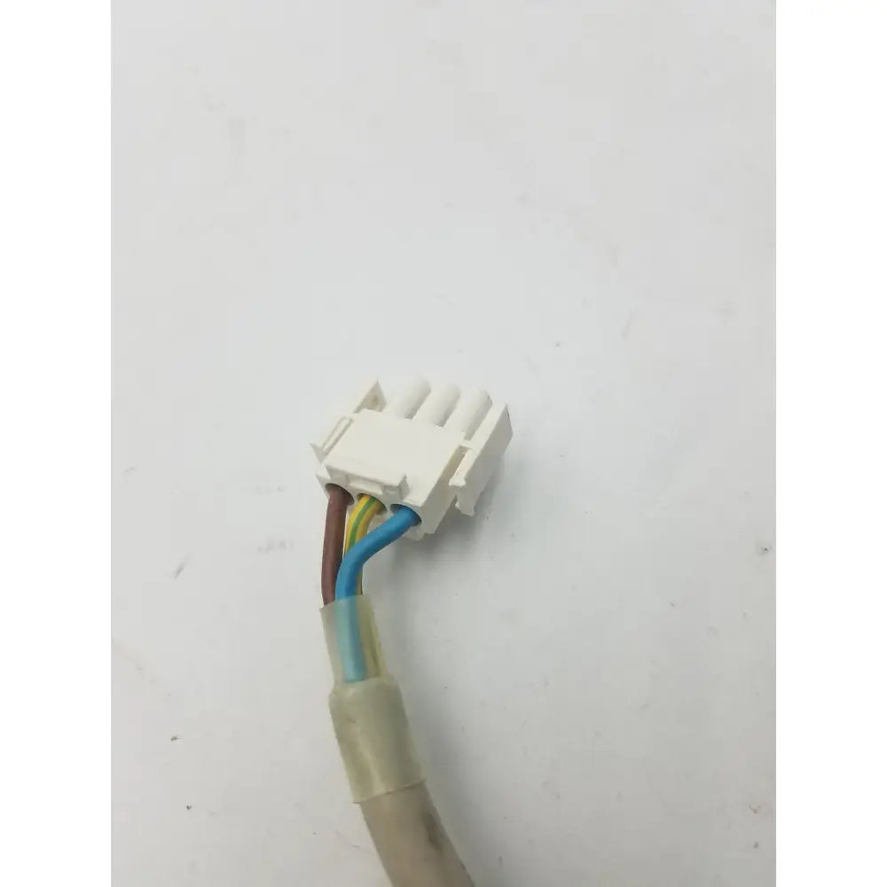 White plastic 3 pin pronge to 3 pin female connector with color-coded wires and sleeved pin female connector cable