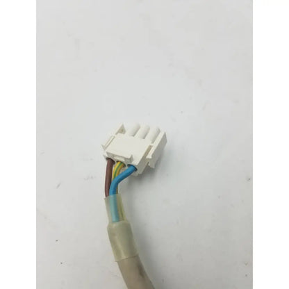 White plastic 3 pin pronge to 3 pin female connector with color-coded wires and sleeved pin female connector cable