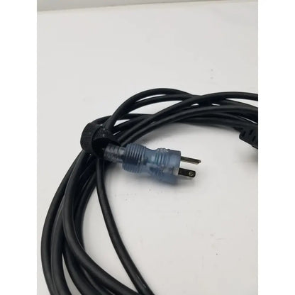 Black 3-prong ac power cord cable with translucent blue usa plug and black cable tie for pc monitor or desktop