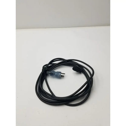Black coiled 3-prong ac power cord cable with translucent blue usa plug for pc monitor or desktop use