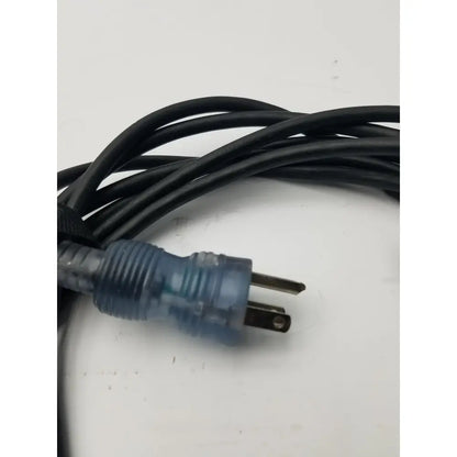 Black power cord cable with translucent blue plastic two flat prong usa plug for pc monitor or desktop use
