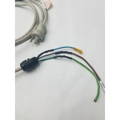 Black plastic 3 prong power cable wire connector harness with multiple colored wires for electrical connections