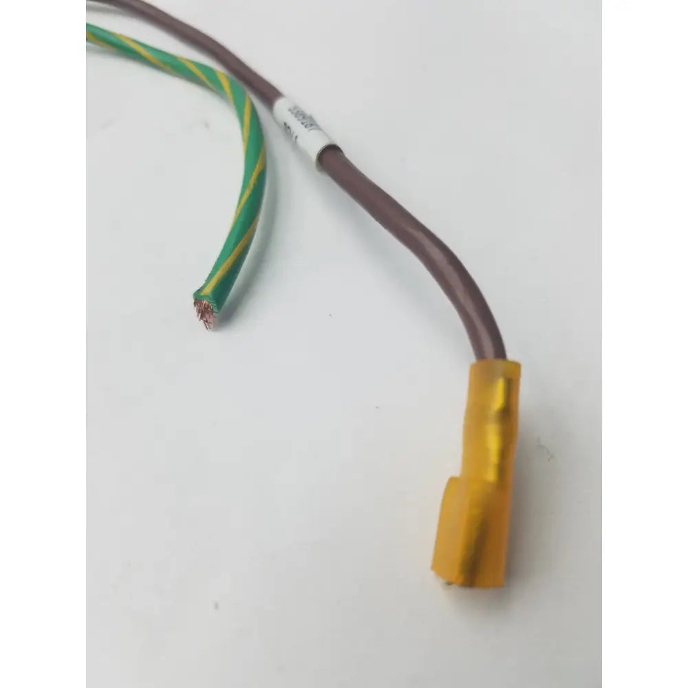 Gray 3 prong power cable with black connector and blue green brown wires featuring yellow wire connector harness