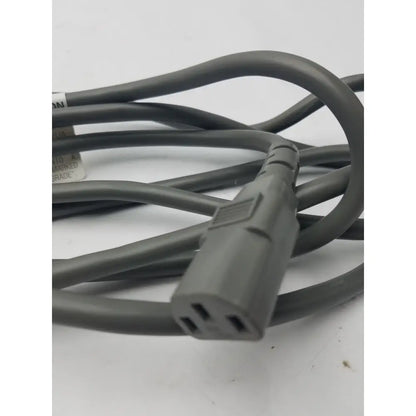 Gray power cord detachable cable with three-pronged plug and molded plastic connectors for secure electrical connection