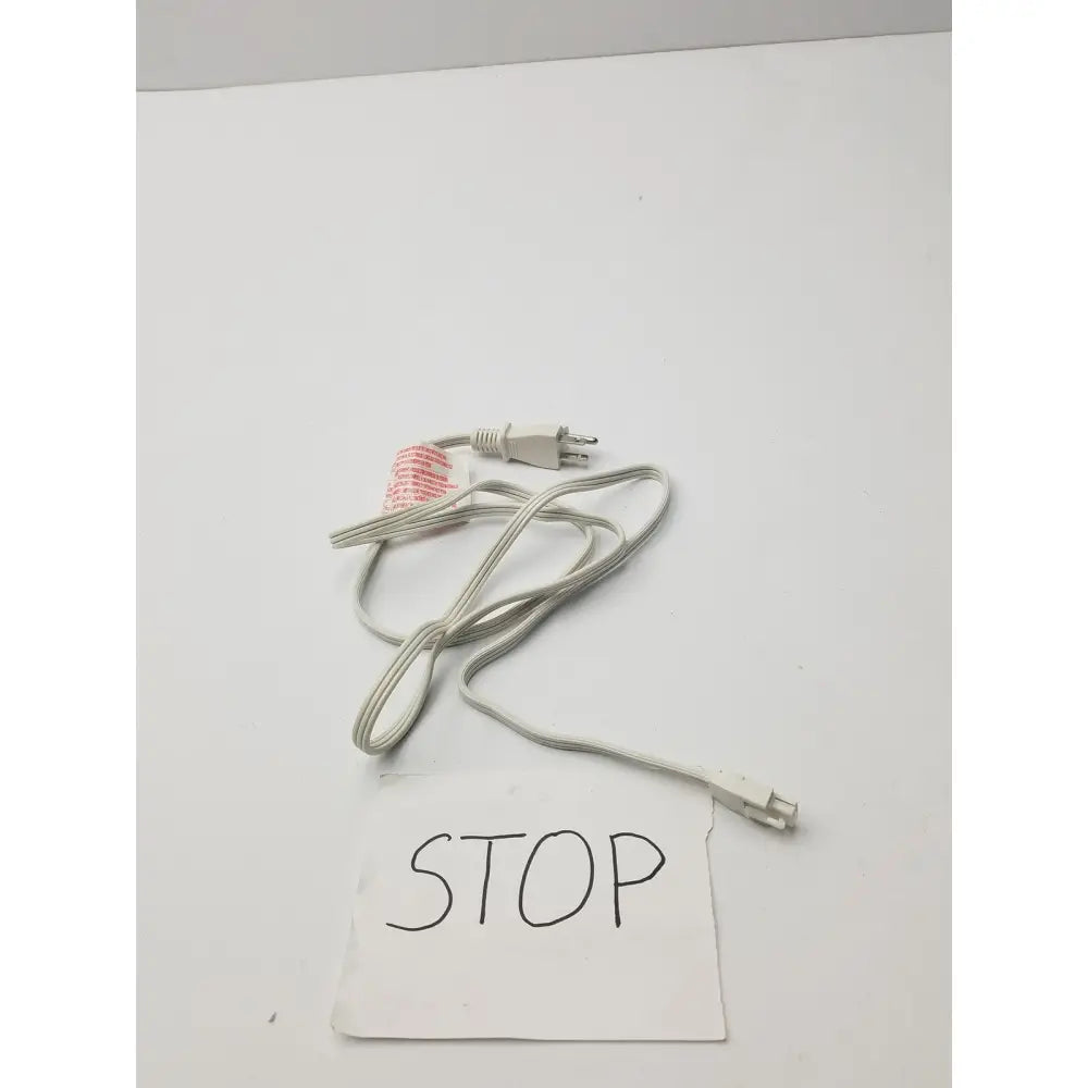 White power extension cord with two-prong plug and red warning label for 3 prong to 3 pin female connector use