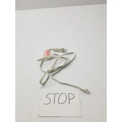 White power extension cord with two-prong plug and red warning label for 3 prong to 3 pin female connector use