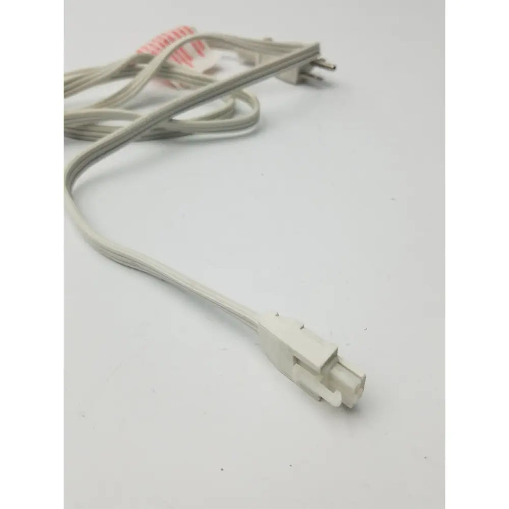 White plastic power extension cord with two-prong plug and rectangular connector for electric power extension use