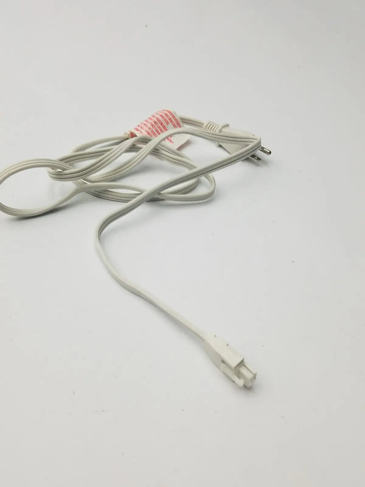 White power extension cord with two-prong plug and rectangular connector for 3 prong to 3 pin female use