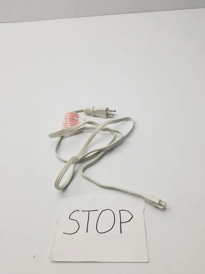 White power extension cord with two-prong plug and red warning label for 3 prong to 3 pin female connector use