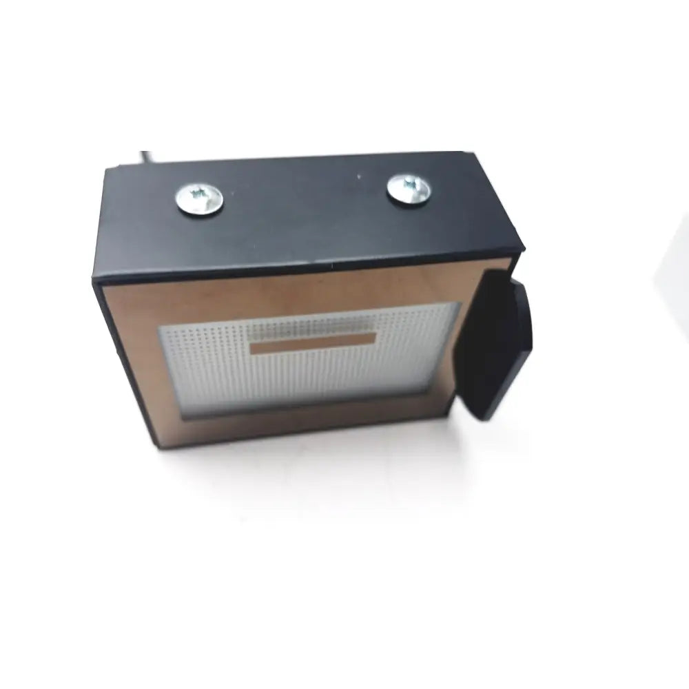 Black and bronze solar-powered outdoor light with perforated front panel and two silver screws for calibration kit a1146001b use