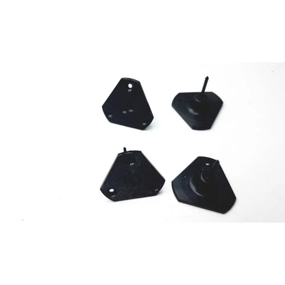 Black plastic triangular wall anchors with textured surface and central screw hole in calibration kit a1146001b for 3 shape scanner