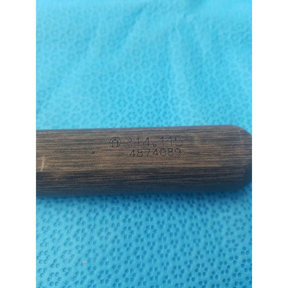 Dark brown wooden handle with engraved markings on hex screwdriver stainless surgical instrument stainless steel