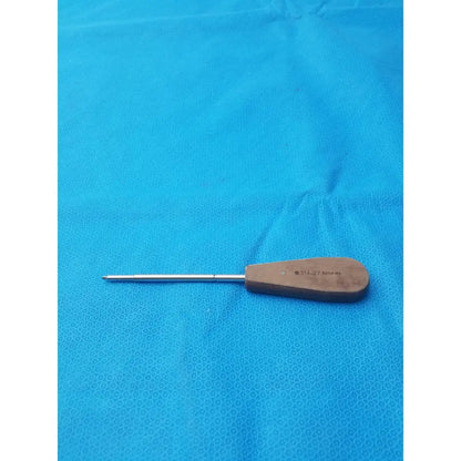 Wooden-handled surgical instrument hex screwdriver stainless steel with slender metallic shaft and engraved markings