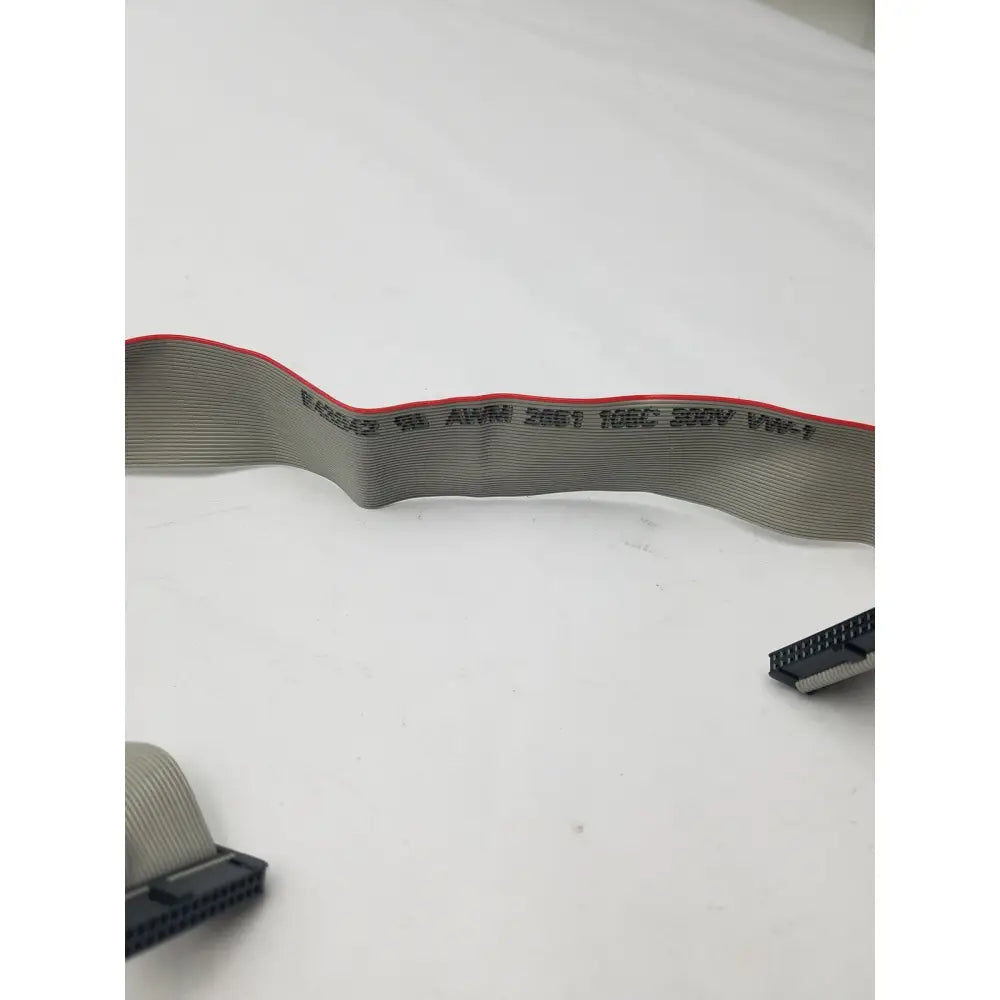 Gray flexible 36 pin female riser card cable with red edge, printed specifications, and black connector ends