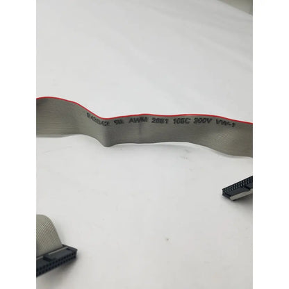 Gray flexible 36 pin female riser card cable with red edge, printed specifications, and black connector ends