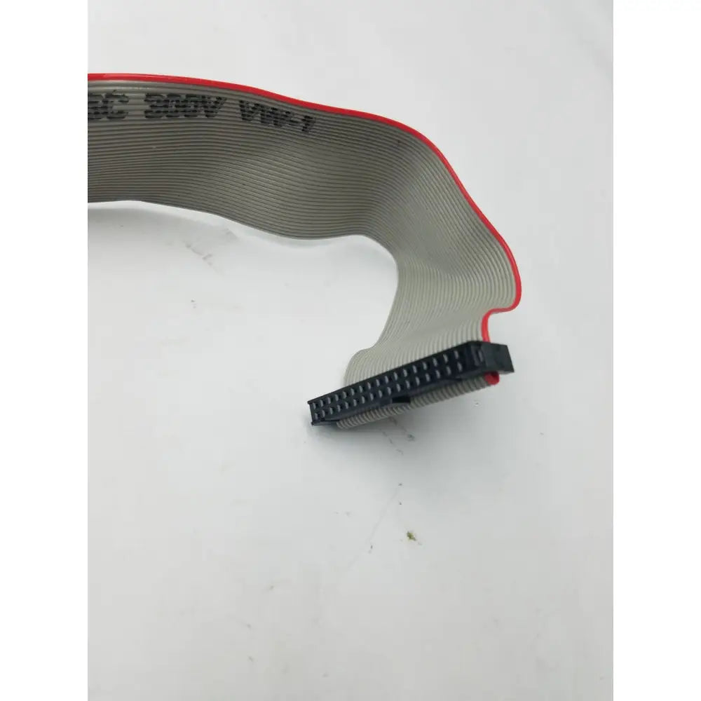 Gray flexible riser card cable with red edge and black 36 pin female connector marked ec 384v vw-1