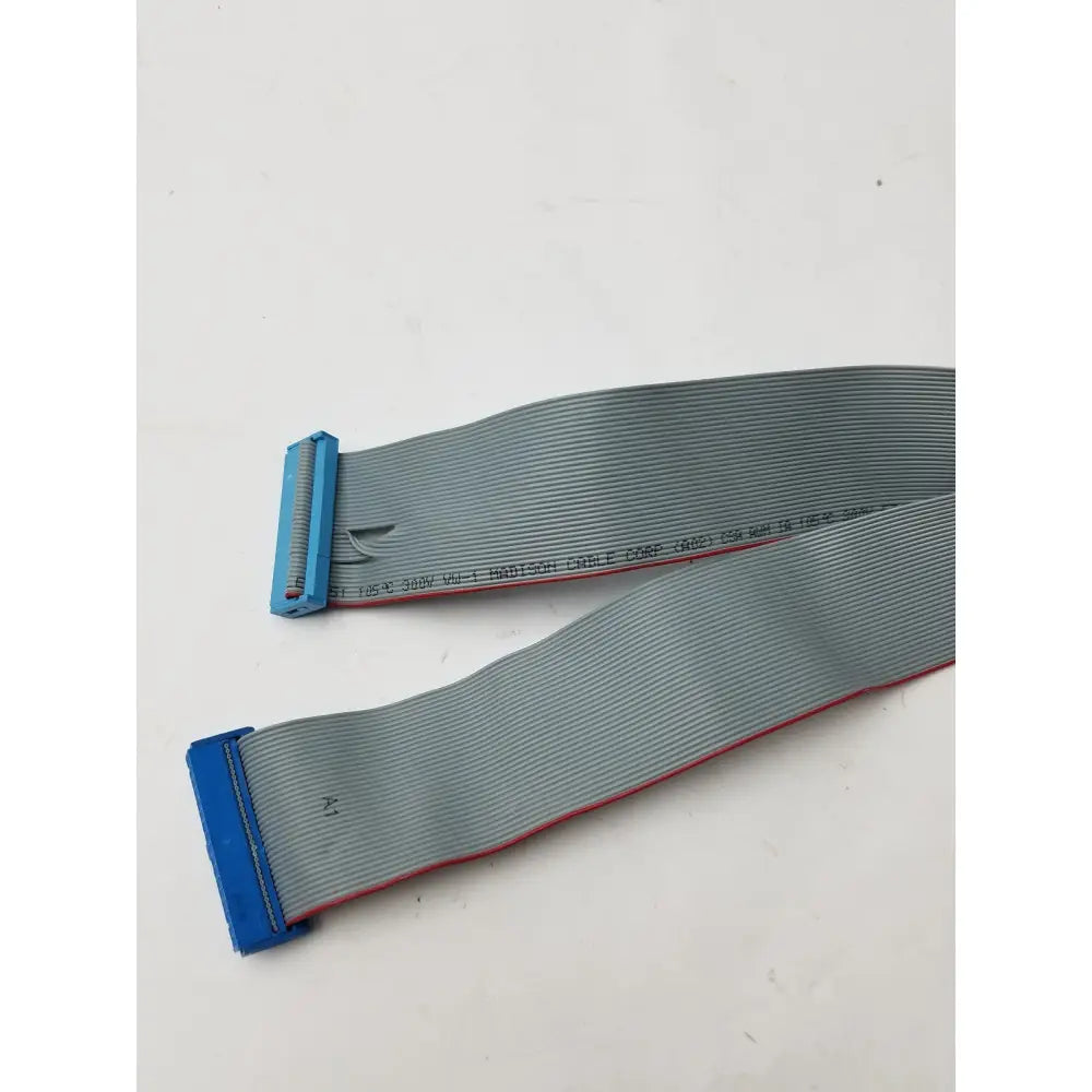 Gray 36 pin female cable harness with blue connectors and printed specifications by Tyco 1737809-1 Rev B