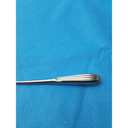 Silver spratt bone curette stainless with ribbed handle and slender polished shaft for surgical orthopedic use