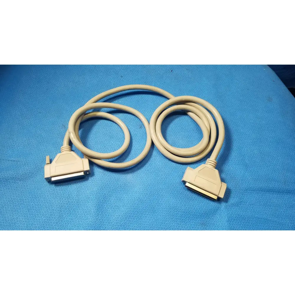 Beige coiled 37 pin male to male and female connector cable with plastic connectors for parallel printer use lot of 3