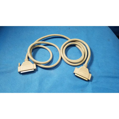 Beige coiled 37 pin male to male and female connector cable with plastic connectors for parallel printer use lot of 3