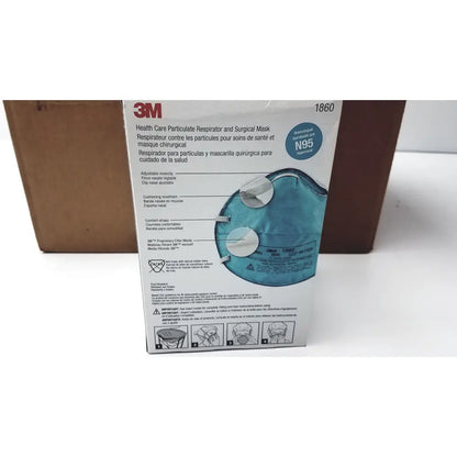 Teal 3m 1860 particulate respirator and surgical mask in original packaging for reuse medical protection