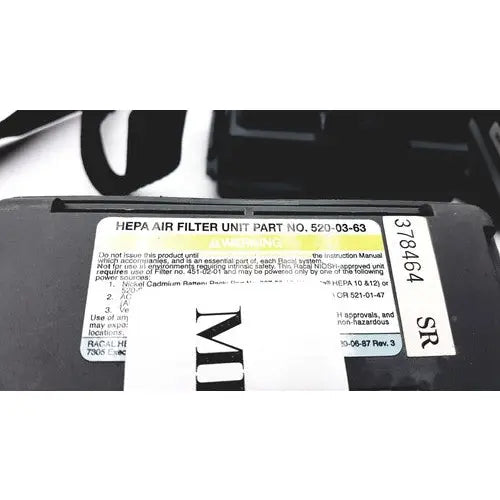 Black plastic 3m 520-03-63 air-mate hepa filter unit with white label and barcode filter unit battery