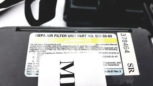 Black plastic 3m 520-03-63 air-mate hepa filter unit with white label and barcode filter unit battery
