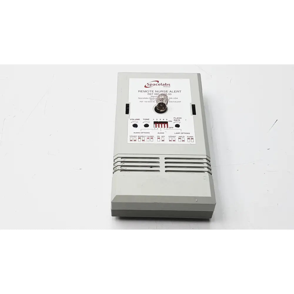Gray spacelabs remote nurse alert device with labeled volume and tone controls for use with 3m 60923 half mask respirator