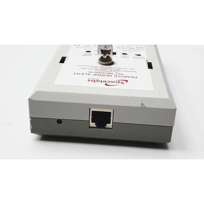 Gray rectangular remote nurse alert medical device with ethernet port shown on back, associated with 3m 60923 half mask respirator