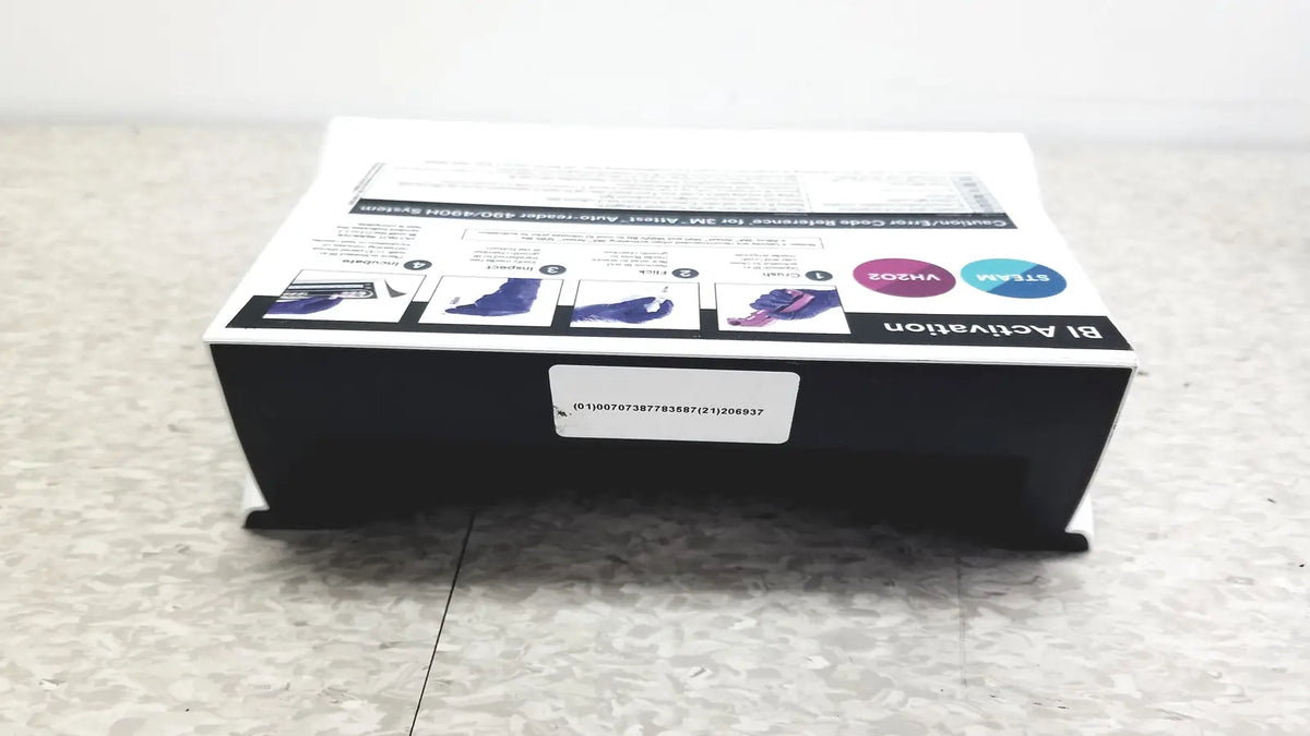 Black rectangular 3m attest auto-reader 490h incubator box with white labeling and colorful circular icons reading bi activation