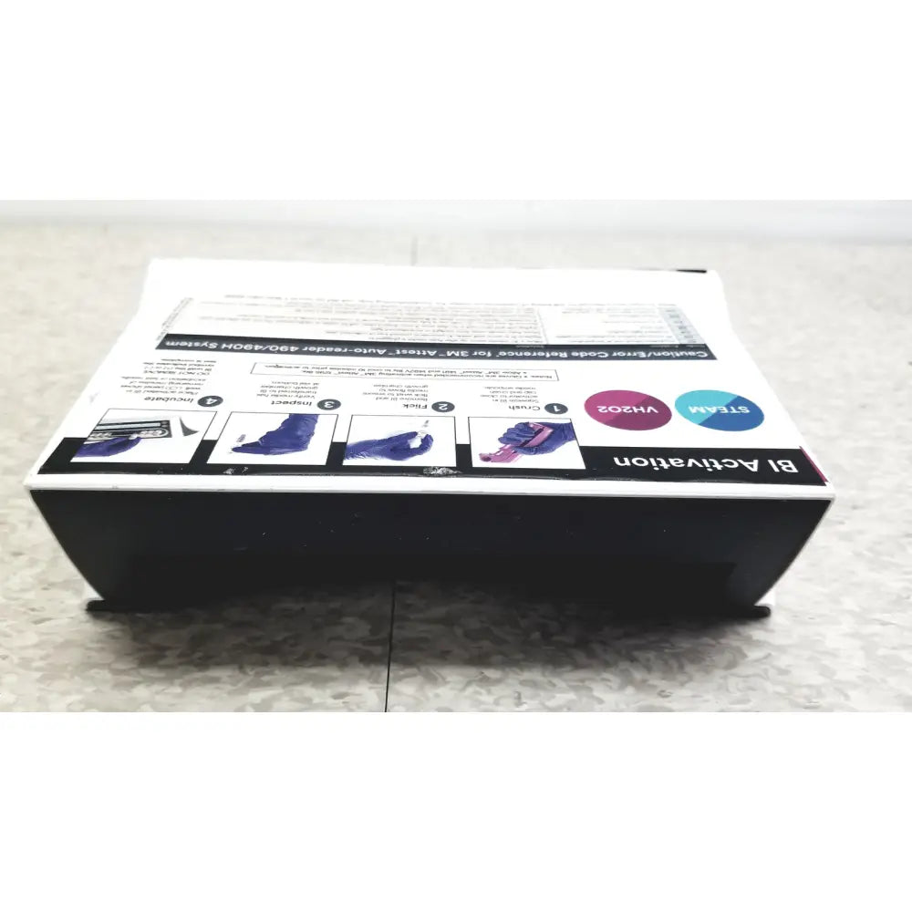 Black rectangular 3m attest auto-reader 490h vh202 steriliization incubator with white labeling and instructional diagrams