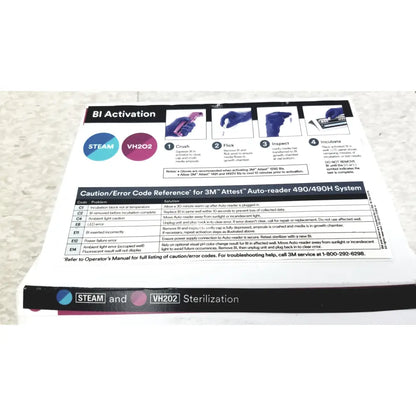 Instruction manual for 3m attest auto-reader 490h vh202 sterilization incubator featuring black text and blue logos