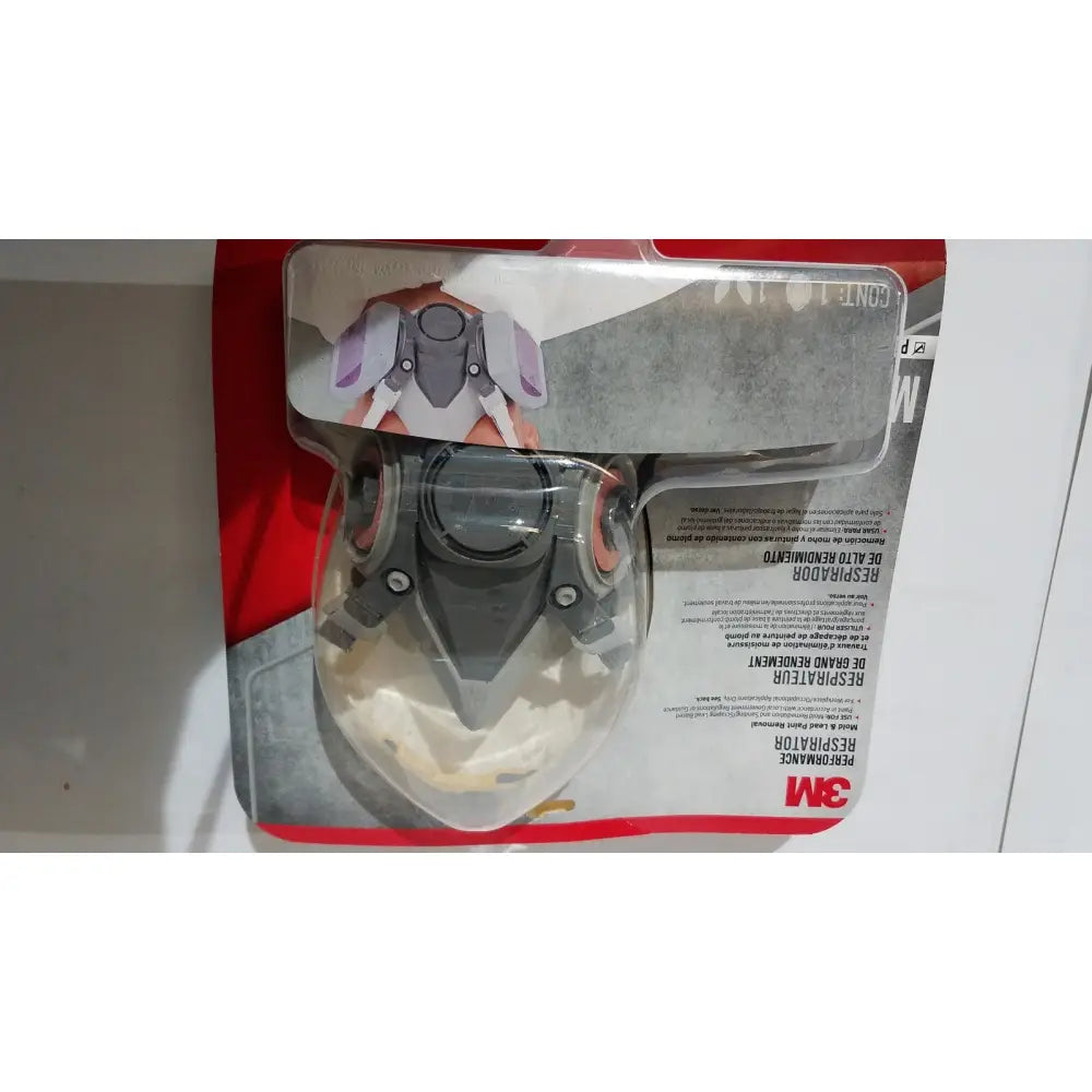 3m half face reusable respirator medium in gray and black plastic with white valved filter cartridge