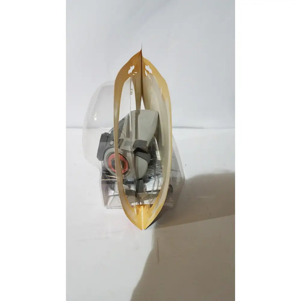A 3m half face reusable respirator medium valved in sleek gray and black with red accents encased in transparent packaging with gold trim