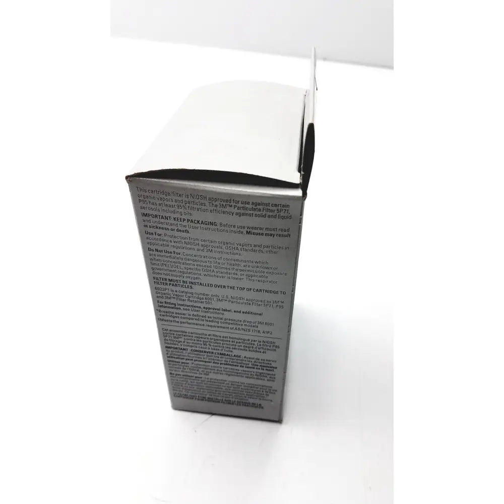 White cardboard box with black text and partially open flap containing 3m performance replacement kit for paint project respirator ovp95