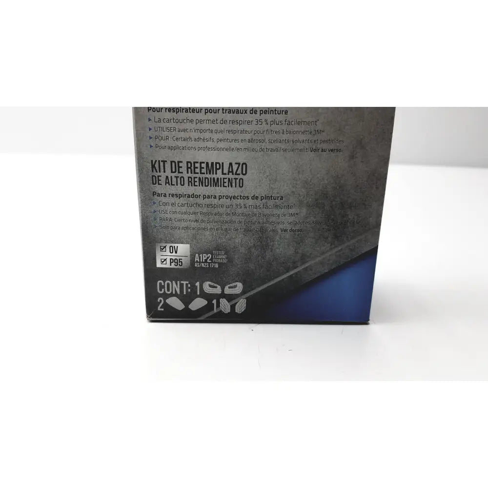 Black and blue 3M performance replacement kit box for paint project respirator OV P95 cartridge replacement