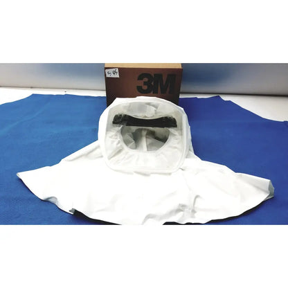 White 3m s-533s high durability hood with integrated head suspension, black elastic strap, and pleated fabric design
