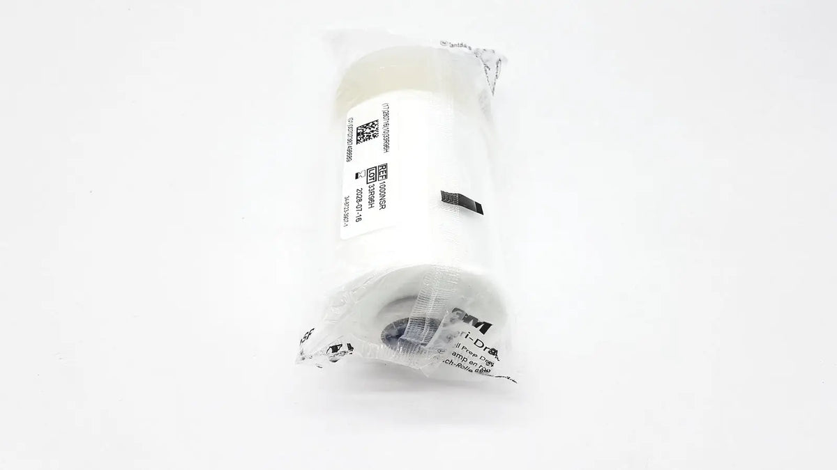 White cylindrical 3m steril-drape roll prep drape wrapped in clear plastic with printed labeling for medical use