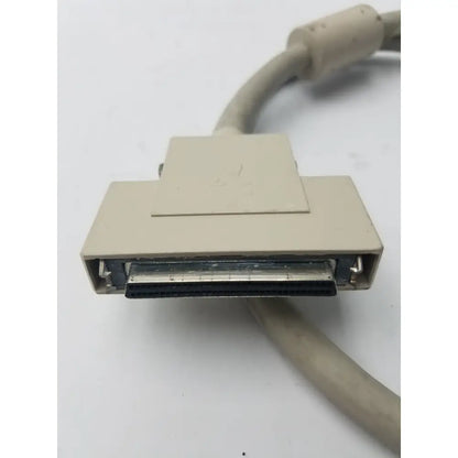 Beige plastic 50-pin male hard drive db-25 connector with metallic contacts and beige cable for scsi-ii connection