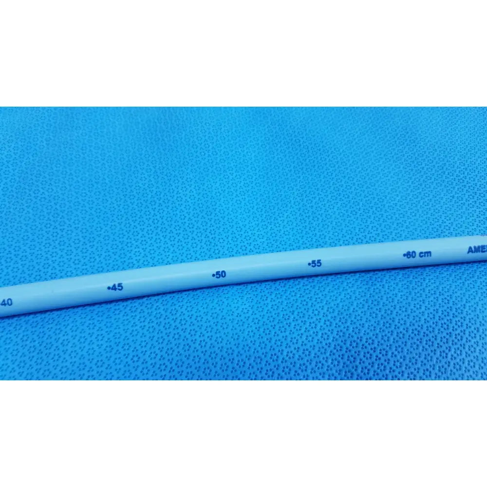 Light blue maloney tapered esophageal bougie 42FR made of tungsten-filled plastic with black measurement markings