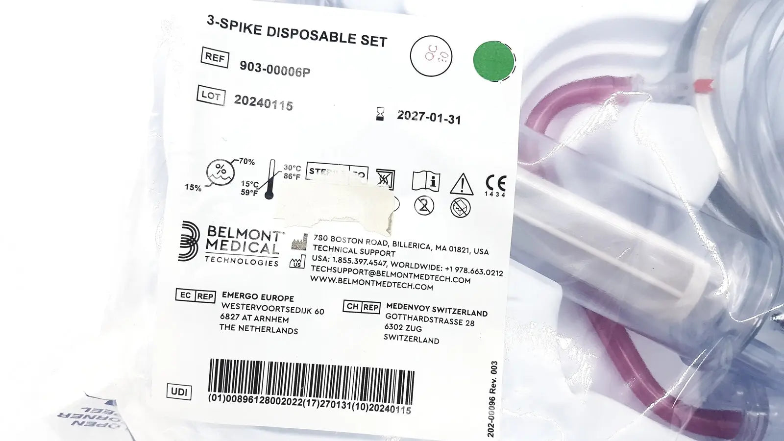 Belmont 903-00006P: Belmont 3-Spike Disposable Set Disposable Set, new product photo 2