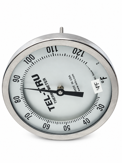 Tel-Tru Stainless Steel Analog Bimetal Thermometer 30-120°F