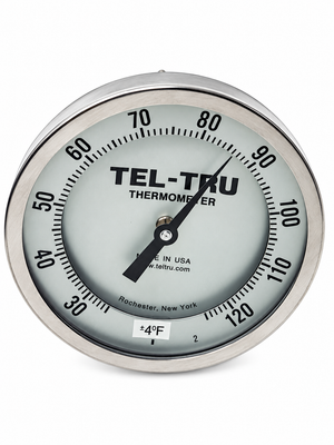 Tel-Tru Stainless Steel Analog Bimetal Thermometer 30-120°F