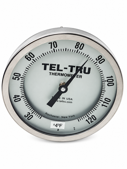Tel-Tru Stainless Steel Analog Bimetal Thermometer 30-120°F