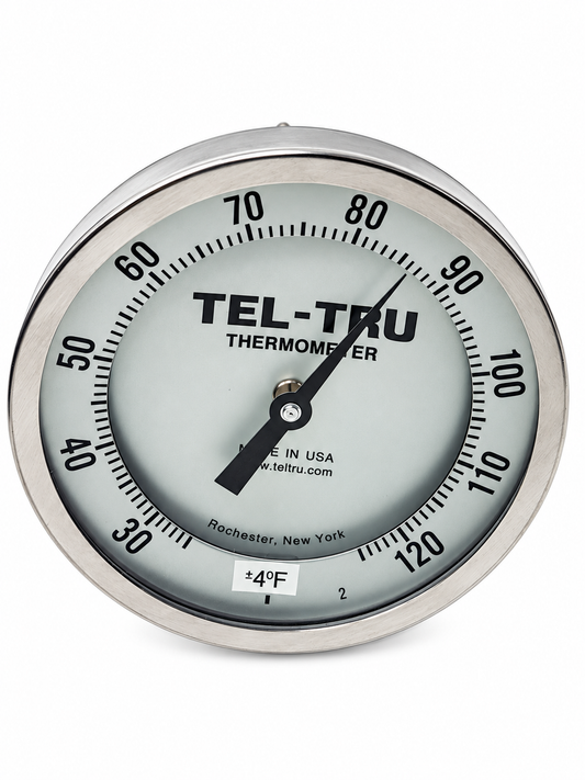 Tel-Tru Stainless Steel Analog Bimetal Thermometer 30-120°F